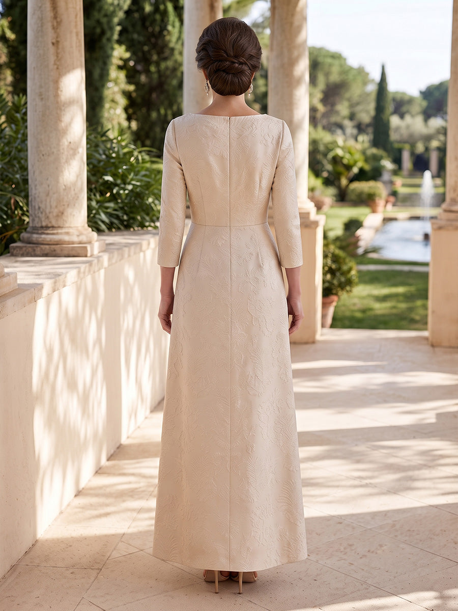 Jacquard A Line Asymmetric Neck Ruched Waist Sash Mother of the Bride Dresses