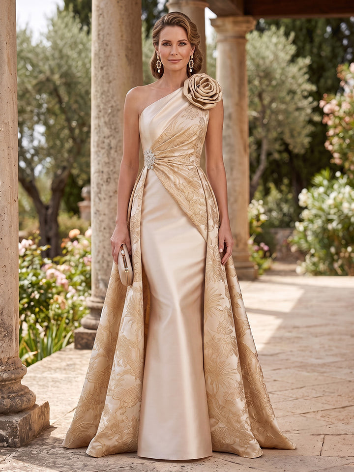 Jacquard Mermaid One Shoulder Ruched Waist Embellished Waist Mother of the Bride Dresses