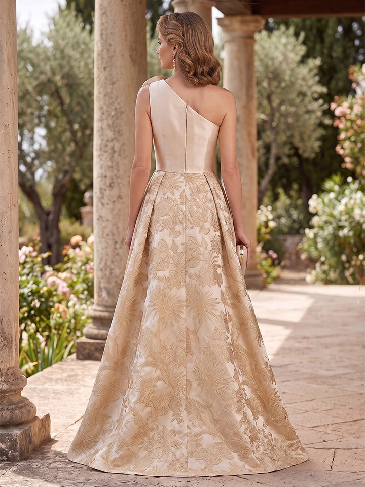 Jacquard Mermaid One Shoulder Ruched Waist Embellished Waist Mother of the Bride Dresses