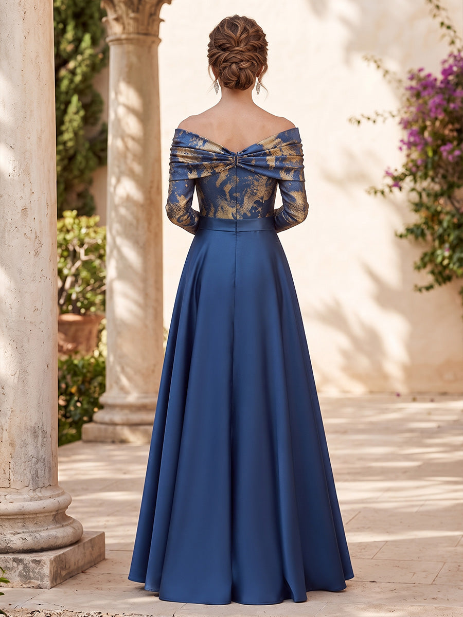 Jacquard A Line Off the Shoulder Formal Jumpsuit Bow Mother of the Bride Dresses