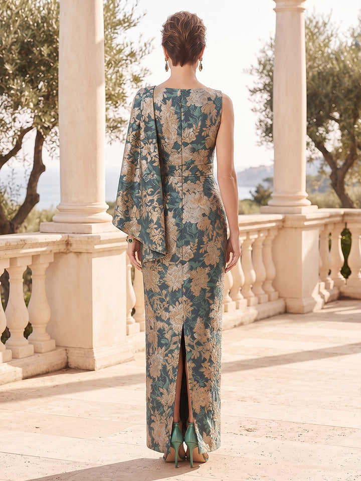 Jacquard Mermaid Jewel Neck High Waist Slit Mother of the Bride Dresses