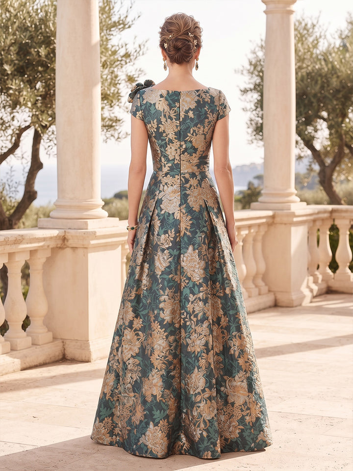 Jacquard A Line Jewel Neck Overskirt Structured Waist Mother of the Bride Dresses