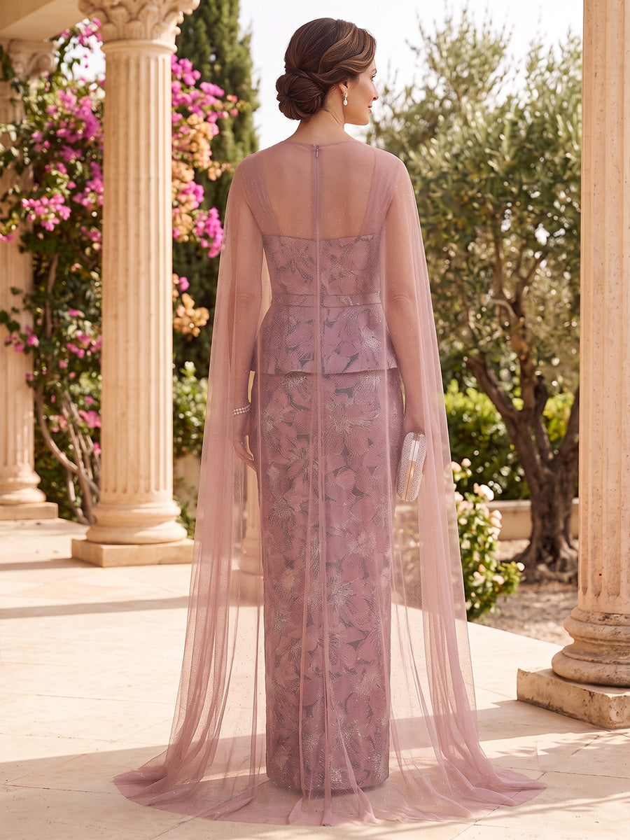 Jacquard Mermaid Sweetheart with Cape Front Slit Mother of the Bride Dresses