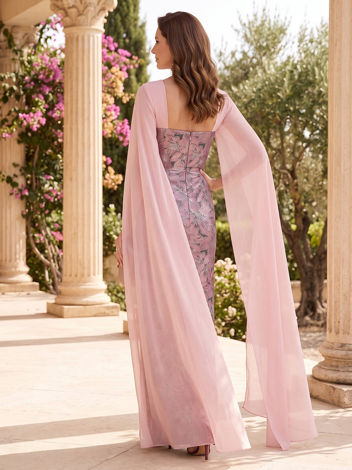 Jacquard Mermaid Strapless Cape Sleeves High Waist Mother of the Bride Dresses
