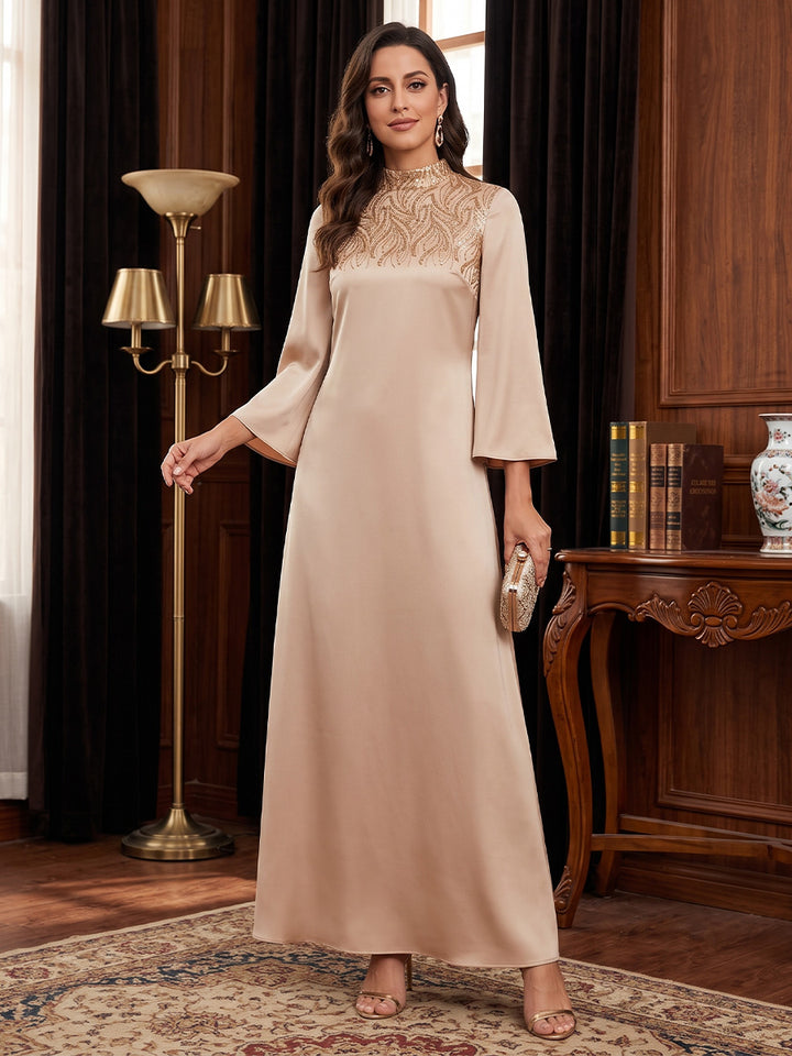 Satin A Line High Neck Sequin Embroidery  Mother of the Bride Dresses