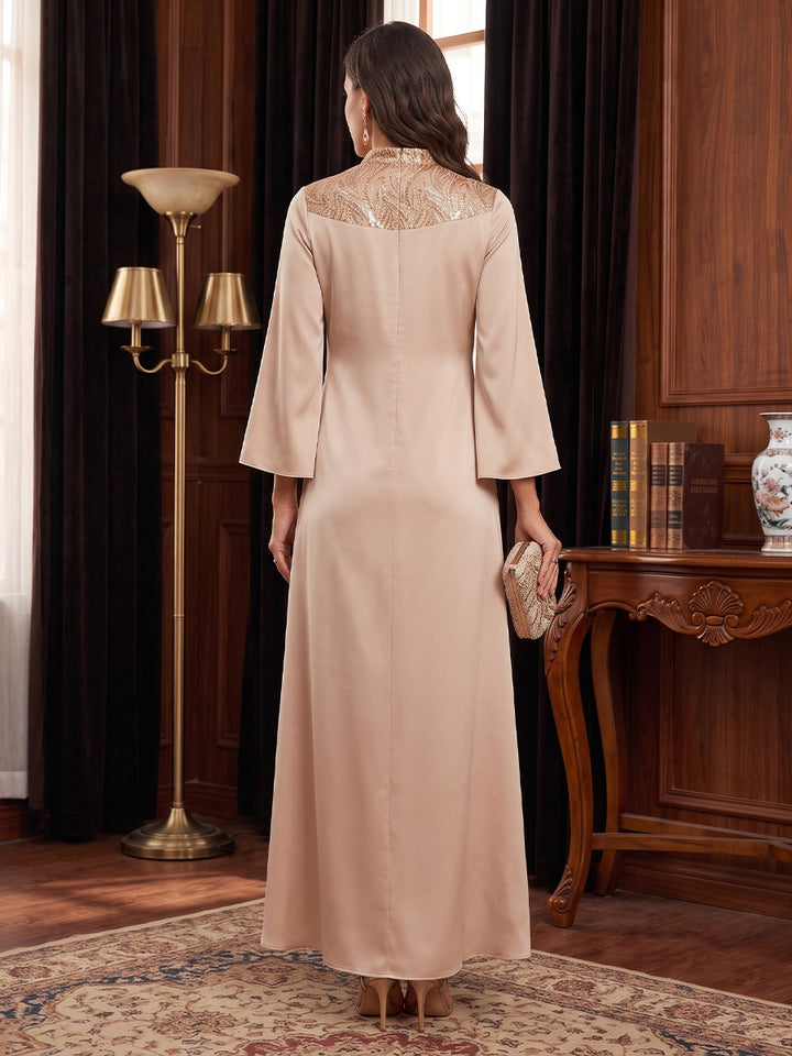 Satin A Line High Neck Sequin Embroidery  Mother of the Bride Dresses