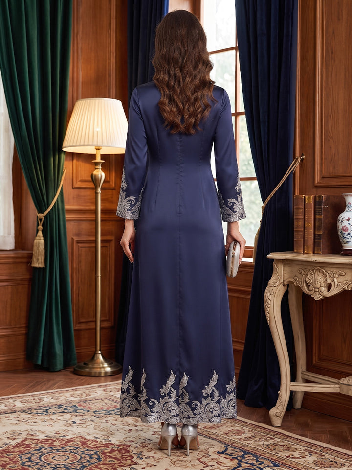 Satin A Line Round Neck Sequin Embroidery High Waist Mother of the Bride Dresses