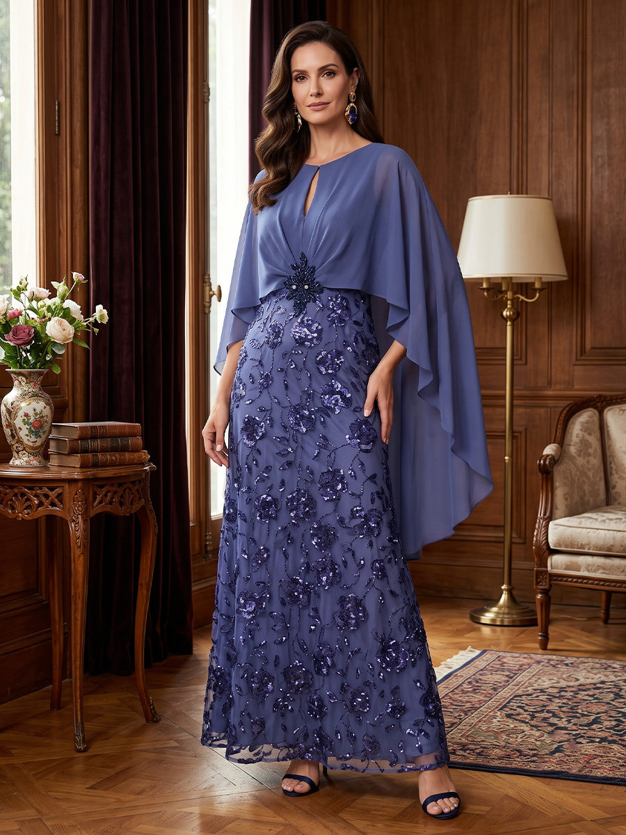 Sequin Embroidery A Line Jewel Neck Sequin Embroidery  Mother of the Bride Dresses
