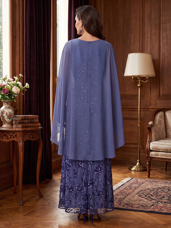 Sequin Embroidery A Line Jewel Neck Sequin Embroidery  Mother of the Bride Dresses