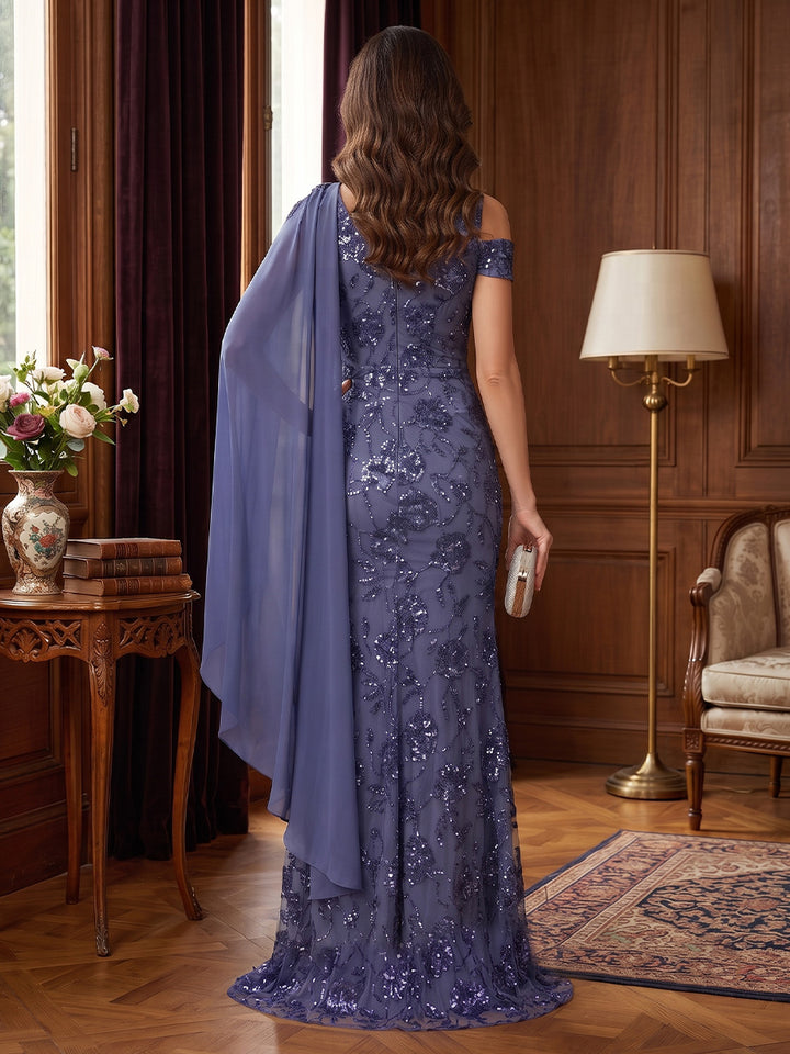 Sequin Embroidery A Line Off the Shoulder Sequin Embroidery 3D Flower Accent Mother of the Bride Dresses