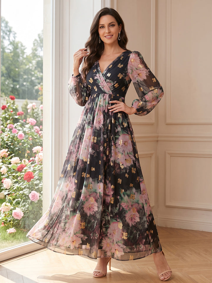 Chiffon A Line V Neck Bishop sleeves  Mother of the Bride Dresses
