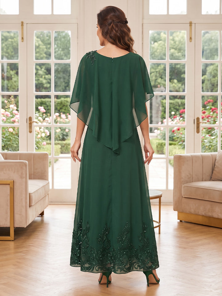 Sequin A Line Jewel Neck with Cape  Mother of the Bride Dresses