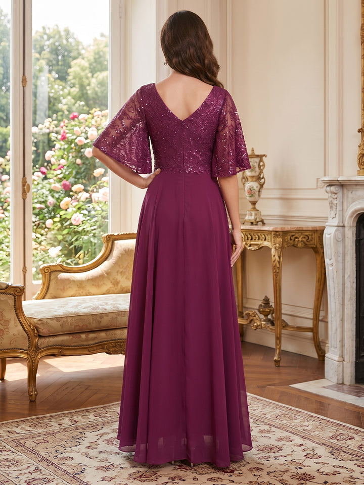 Sequin A Line Jewel Neck Sequin Floral  Mother of the Bride Dresses