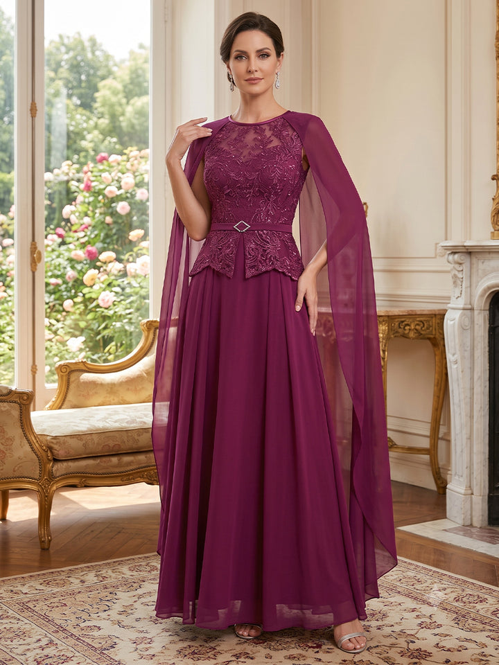 Sequin A Line Jewel Neck Belted Wais  Mother of the Bride Dresses