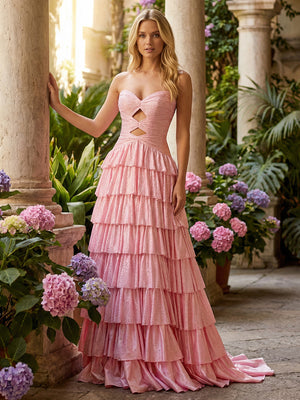 Layered Beadings Cut Out Corset Sweetheart Evening Dresses