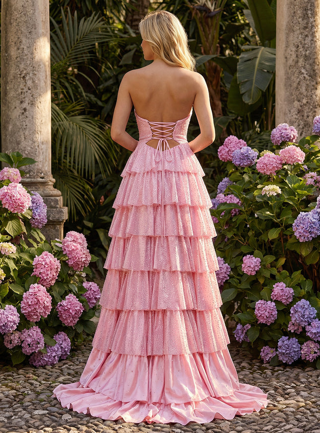 Layered Beadings Cut Out Corset Sweetheart Prom Dresses