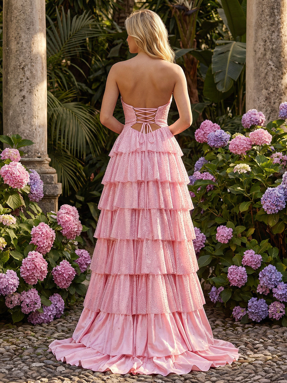 Layered Beadings Cut Out Corset Sweetheart Prom Dresses