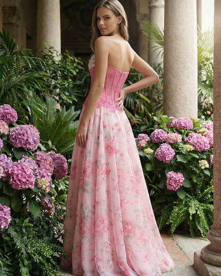 Layered Strapless Floral Corset Prom Dresses
