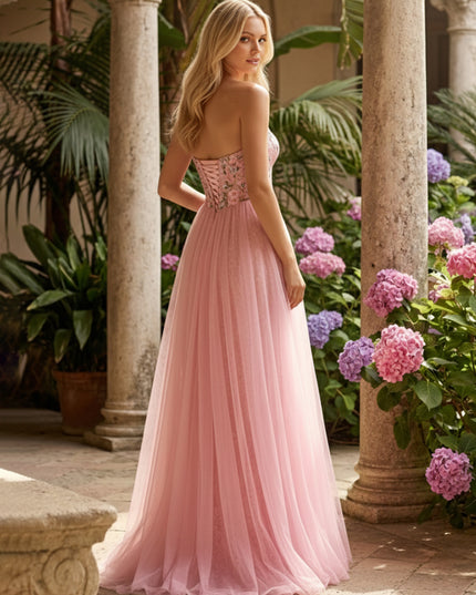 Layered Strapless Floral Corset Prom Dresses