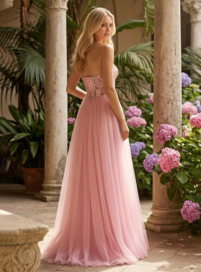 Layered Strapless Floral Corset Prom Dresses