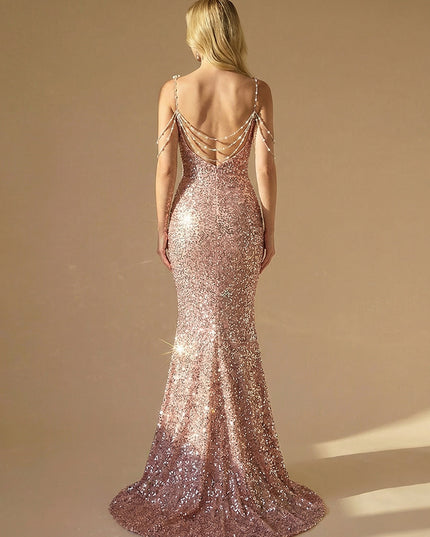 Sequin Spaghetti Straps Mermaid Prom Dresses with Beading