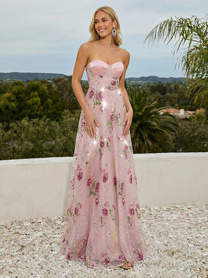 Strapless Sequin A Line Sweetheart Sparkly Prom Dresses