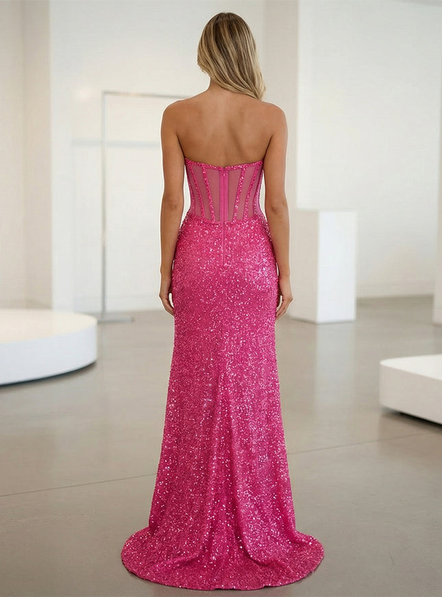 Glitter Sequin Ruffles Mermaid Sweetheart Prom Dresses with Slit