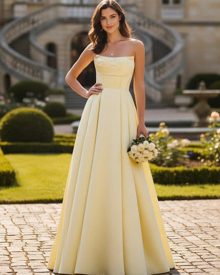 Satin Strapless Cowl Neck Prom Dresses A Line Party Dresses