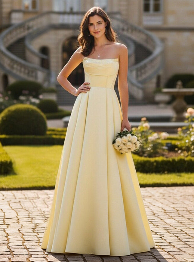 Satin Strapless Cowl Neck Prom Dresses A Line Party Dresses