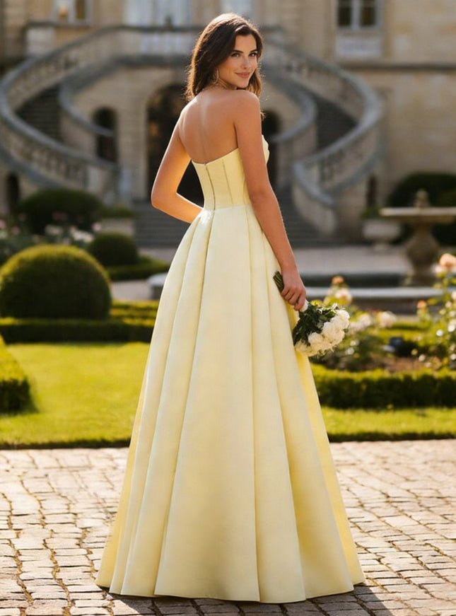 Satin Strapless Cowl Neck Prom Dresses A Line Party Dresses