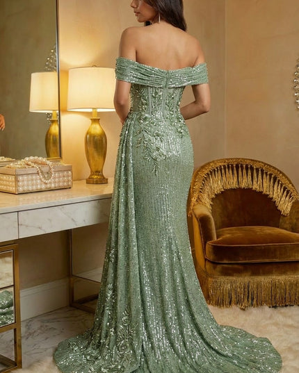 Off the Shoulder Sequin Ruffles Corset Prom Dresses