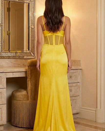 Spaghetti Straps Satin Ruffles Corset Prom Dresses