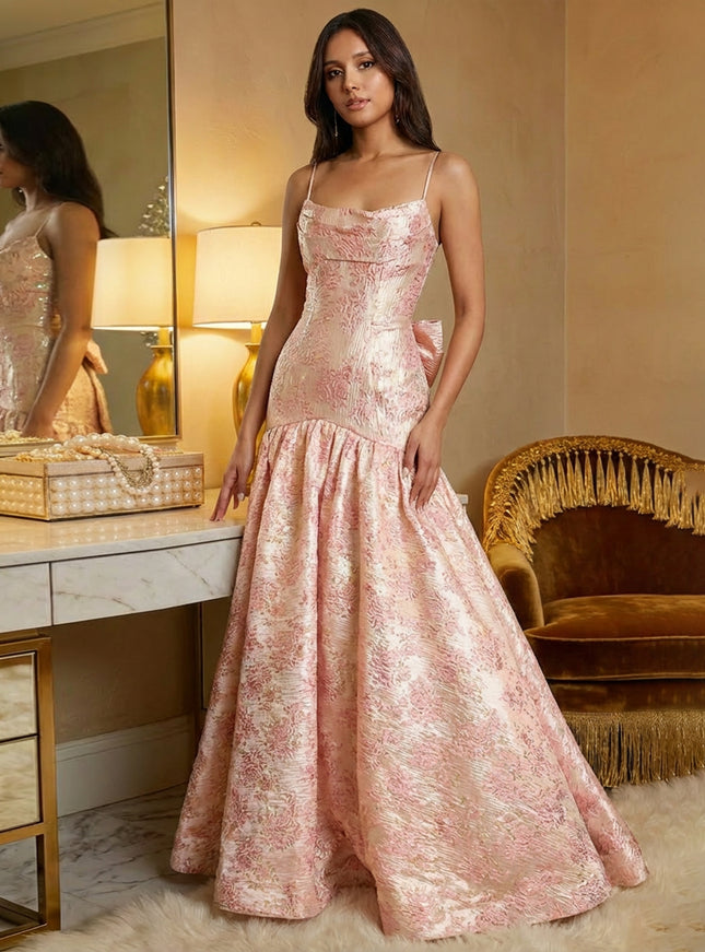 Spaghetti Straps Ruffles Corset Prom Dresses with Bow