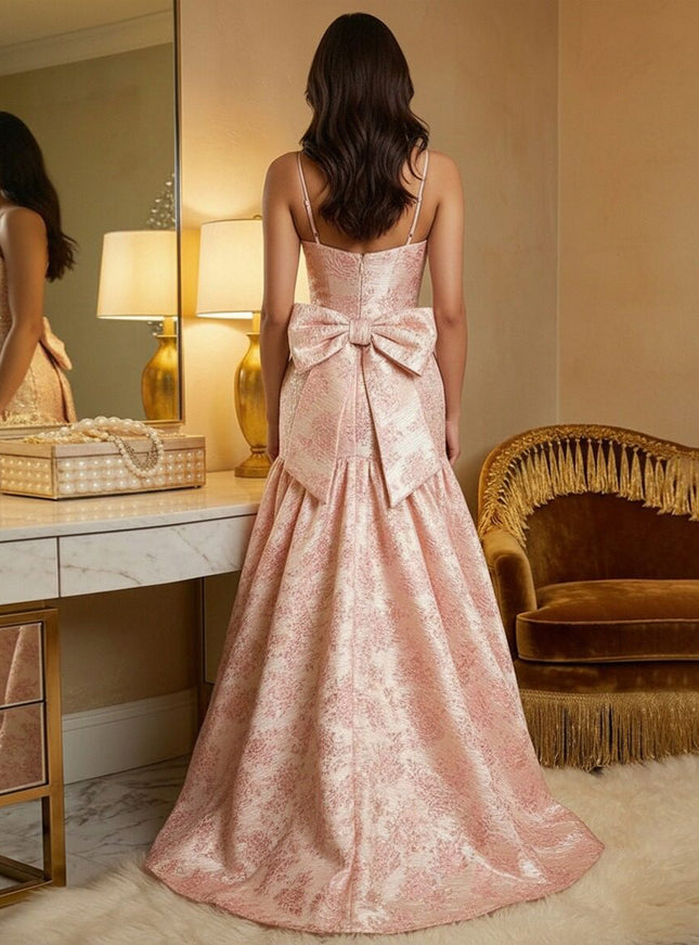 Spaghetti Straps Ruffles Corset Prom Dresses with Bow