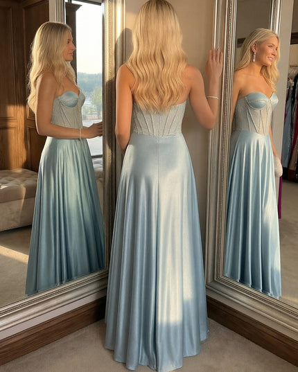 Satin Strapless Sweetheart Prom Dresses A-Line Party Gowns