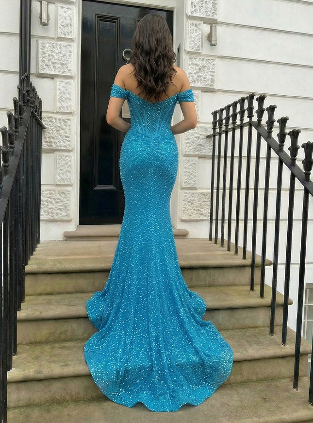 Sequin Corset Off the Shoulder Mermaid Prom Dresses