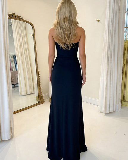 Sequin Strapless Sheath Prom Dresses with Slit Evening Party Gowns