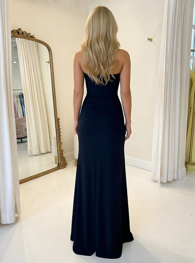 Sequin Strapless Sheath Prom Dresses with Slit Evening Party Gowns