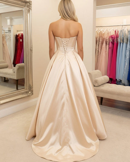 Satin Strapless A-Line Sweetheart Prom Dresses with Sequin Party Dresses