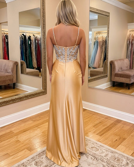 Spaghetti Straps Sequin Sweetheart Mermaid Prom Dresses with Slit