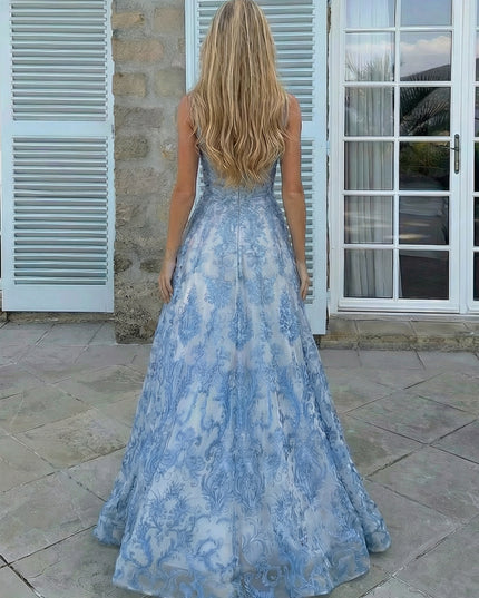 Lace Appliques Spaghetti Straps Square Neck A Line Prom Dresses with Bow