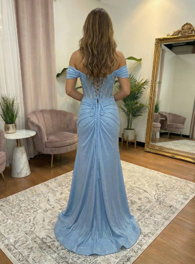 Spaghetti Straps Lace Appliques Off the Shoulder Mermaid Prom Dresses