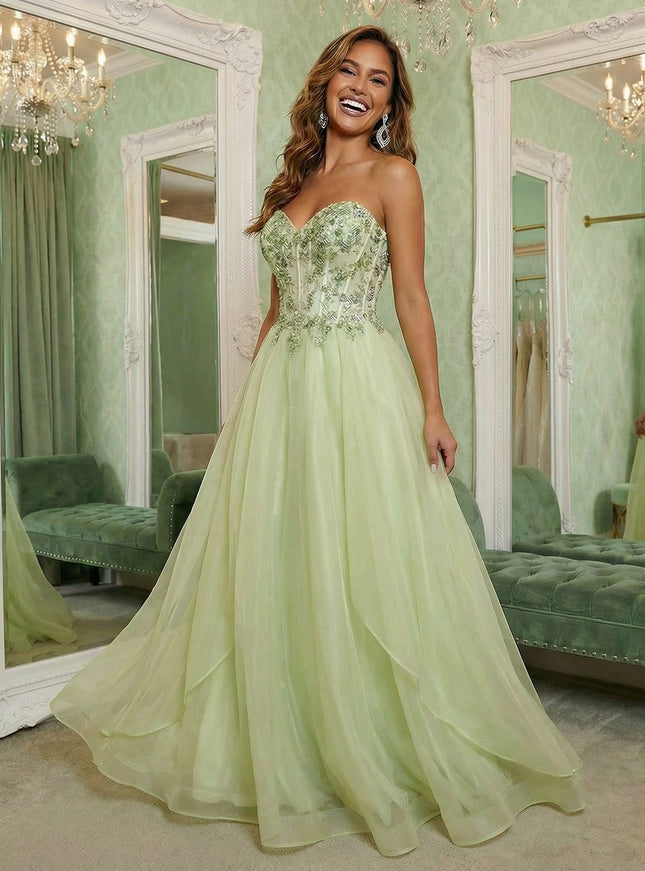 V Neck Lace Appliques Sleeveless A Line Prom Dresses