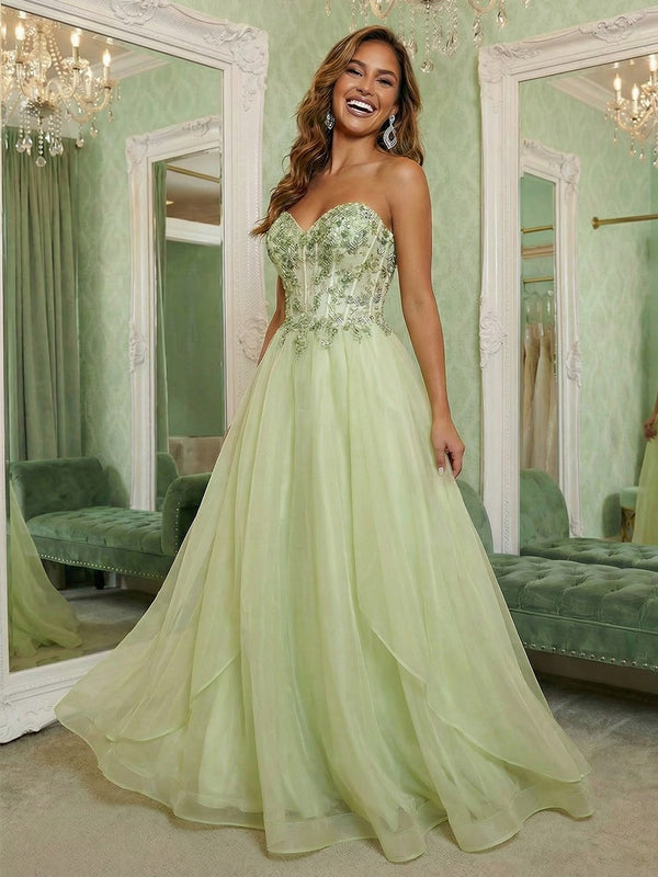 V Neck Lace Appliques Sleeveless A Line Evening Dresses
