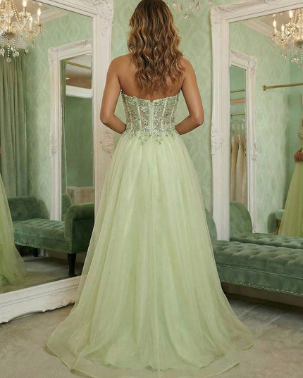 V Neck Lace Appliques Sleeveless A Line Prom Dresses