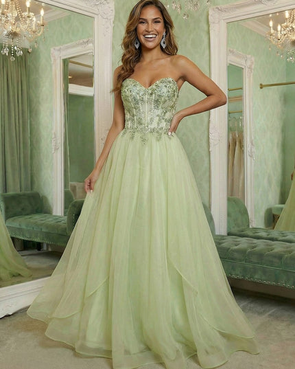 V Neck Lace Appliques Sleeveless A Line Prom Dresses