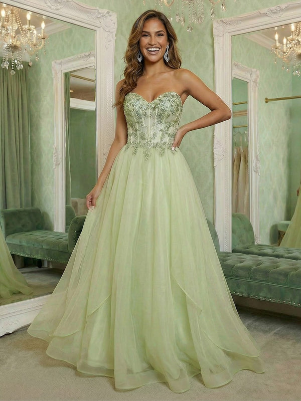 V Neck Lace Appliques Sleeveless A Line Evening Dresses