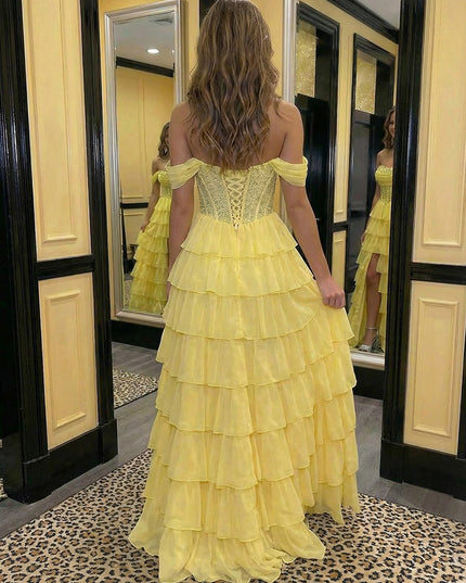 Sparkly Strapless Corset Tiered A Line Prom Dresses