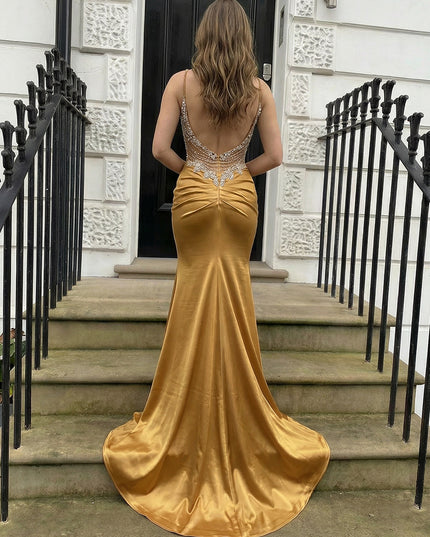 Spaghetti Straps Prom Dresses Beadings Evening Party Gowns