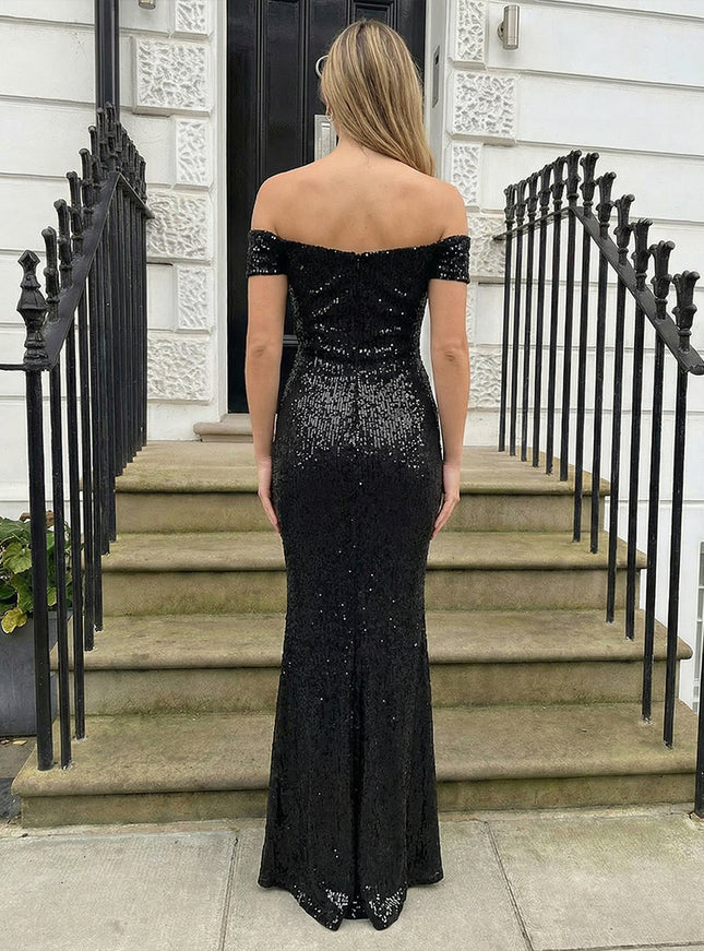 Sequin Prom Dresses Off Shoulder Evening Party Gowns